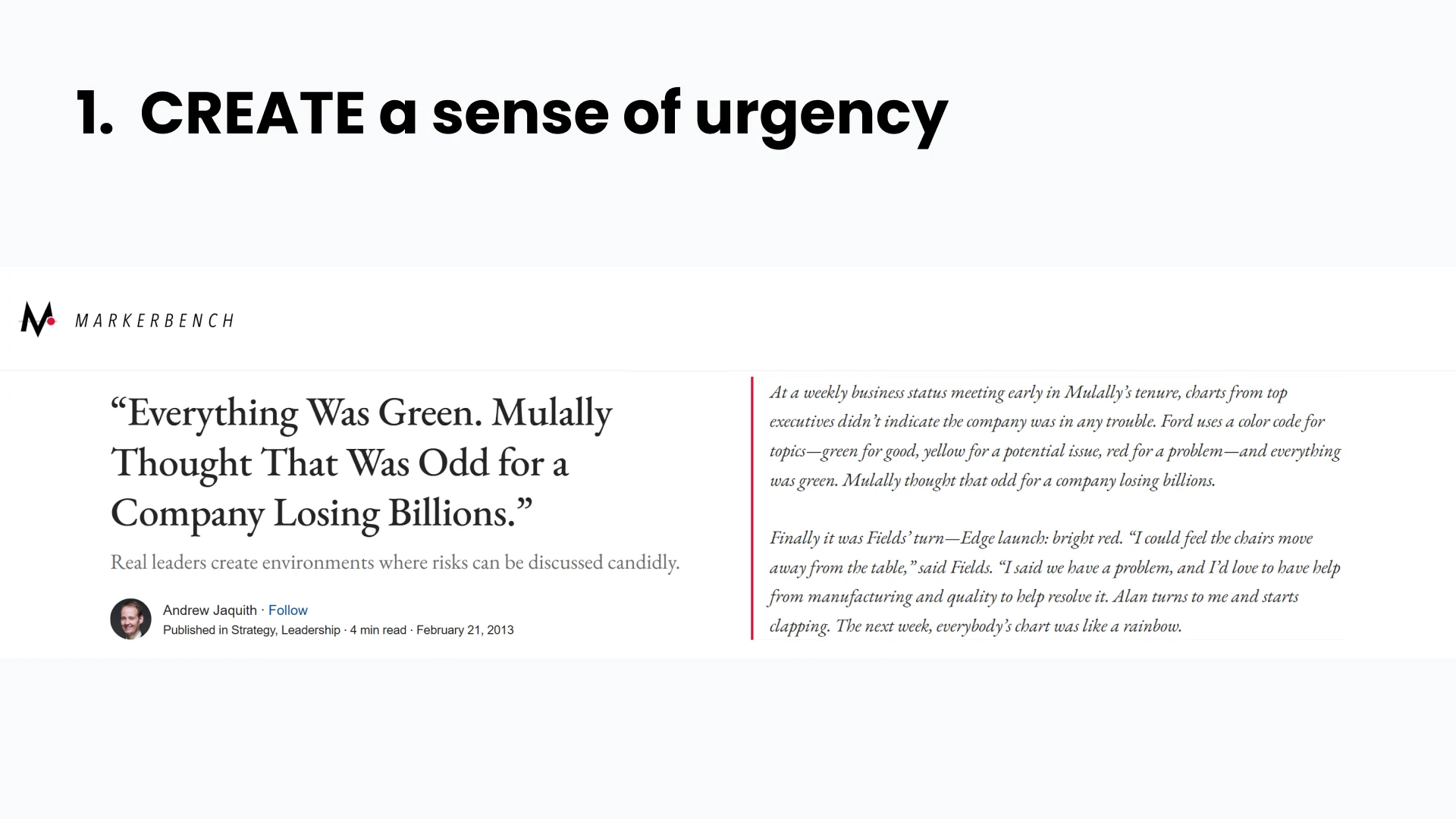 Slide 15 - Case Study (Step 1): Creating Urgency at Ford