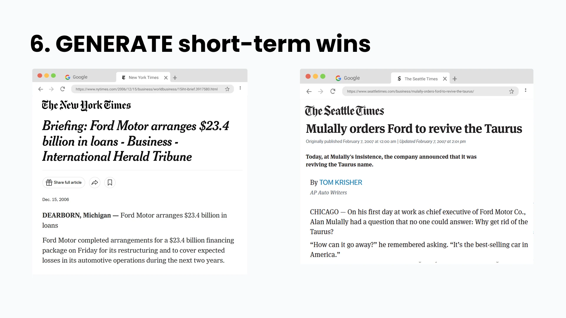 Slide 20 - Case Study (Step 6): Generating Short-Term Wins at Ford